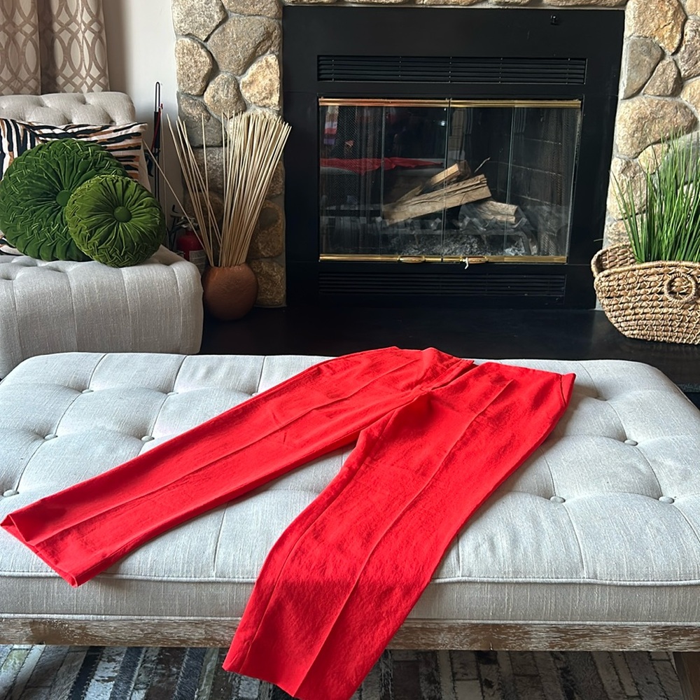 COS Red Orange Cropped No Hem Trousers Size 12